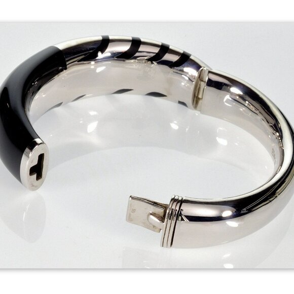 Emporio Armani Zebra Enamel Sterling Bangle Bracelet NWT - Picture 4 of 6